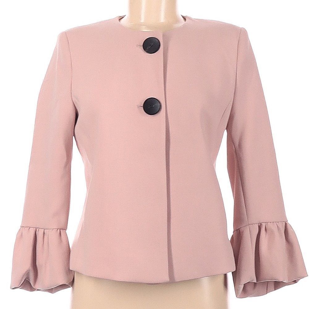 Zara Nude Pink Short Blazer Jacket with Ruffle Cuffs Two-Buttons NWT Size Small